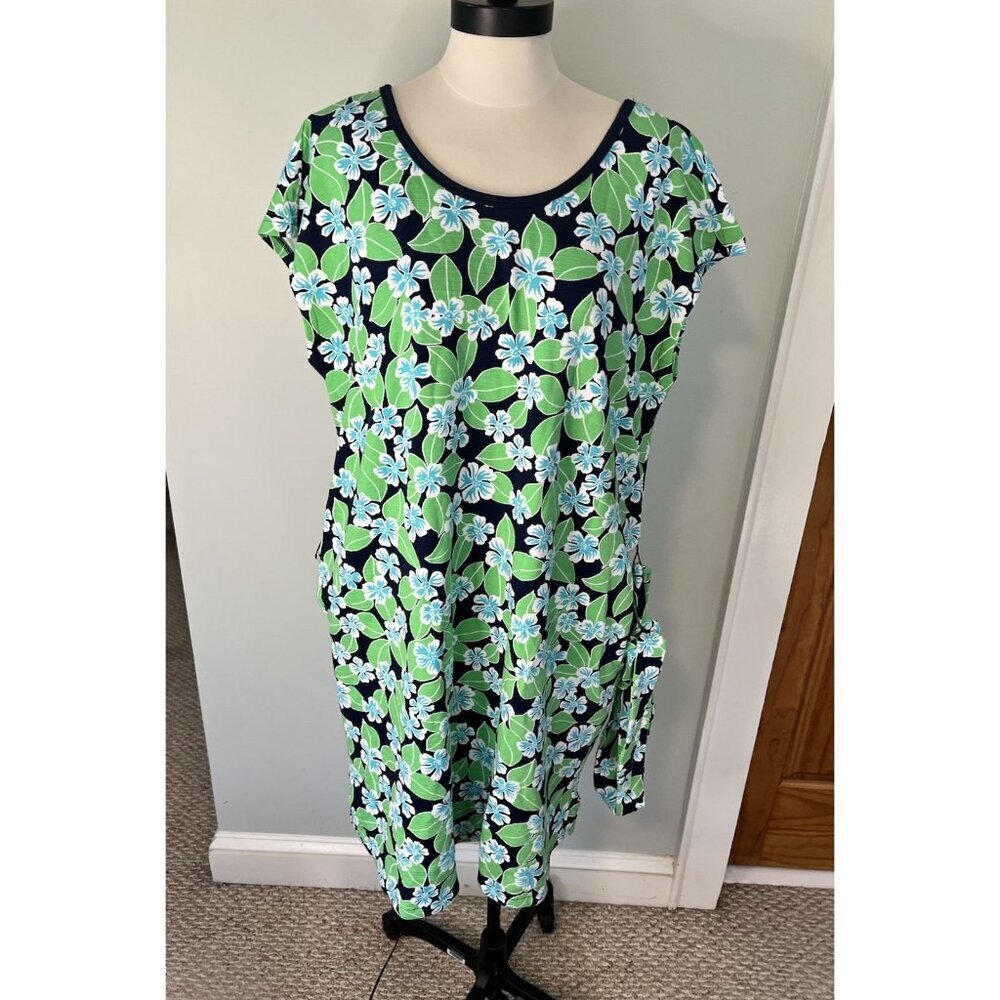 NWT Talbots Dress Sz XLPetite Floral Fields Open Back Green Blue 50+ UPF Outdoor - Picture 2 of 8